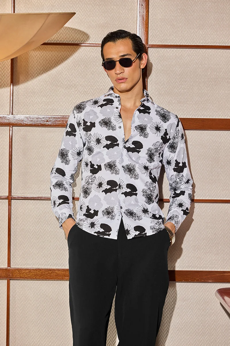 سنيتش White Self-Design Slim Fit Shirt